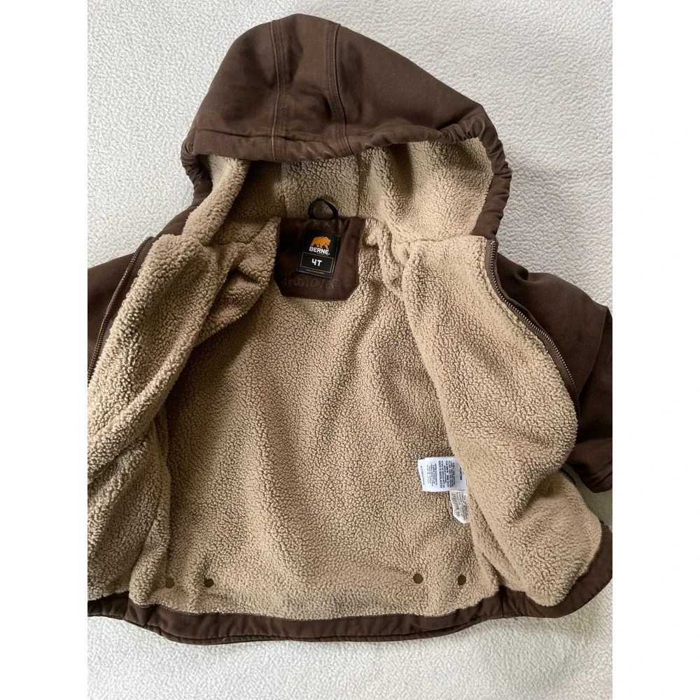 Berne Toddler 4T Workwear Jacket Brown Sherpa Lined Hooded Canvas BHJ42TBB